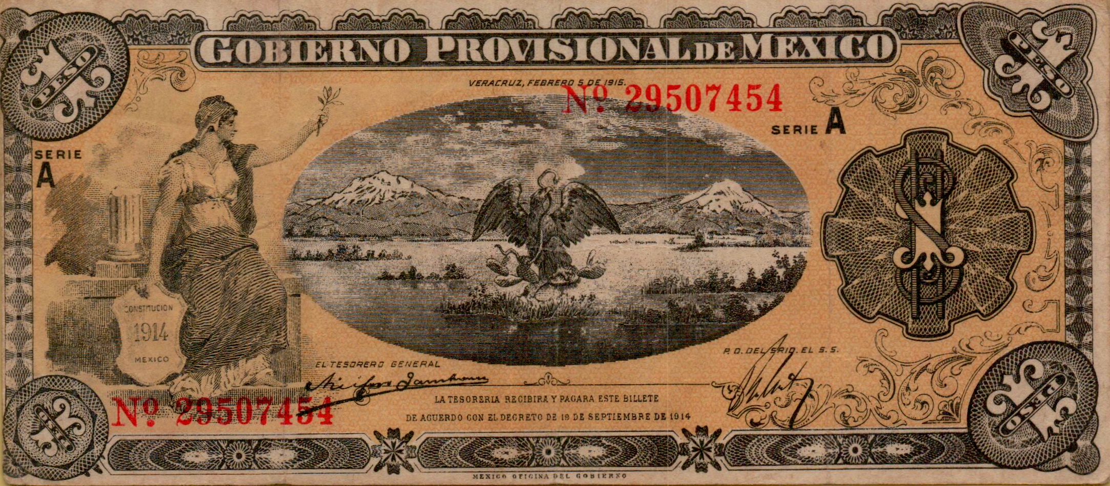Mexico (Revolutionary) 1 1915 XF+ PS-1101/a1